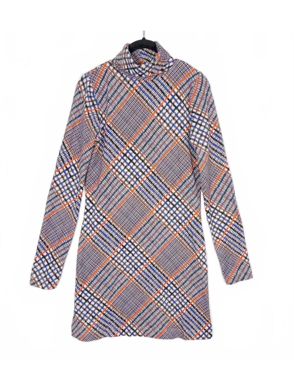 Tanya Taylor Plaid Turtleneck Long Sleeve Top Orange Blue Size Small